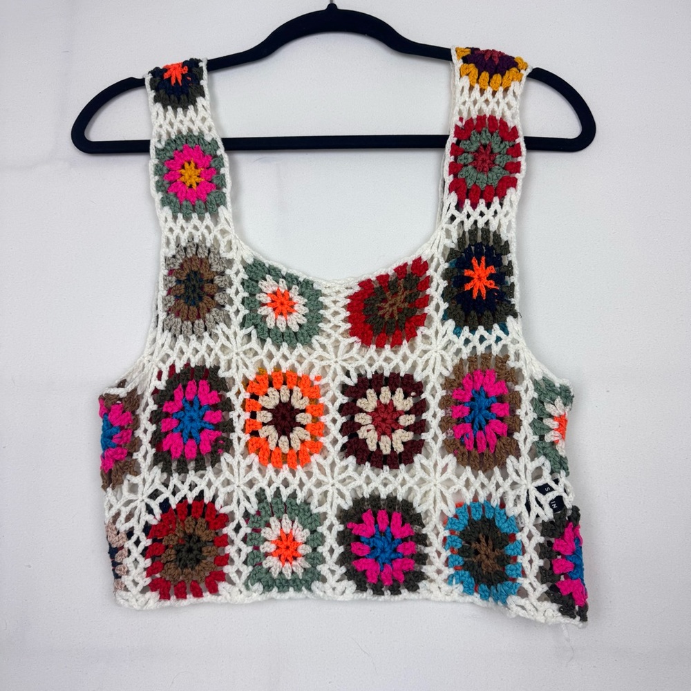 Colorful Crochet Knit Top Small